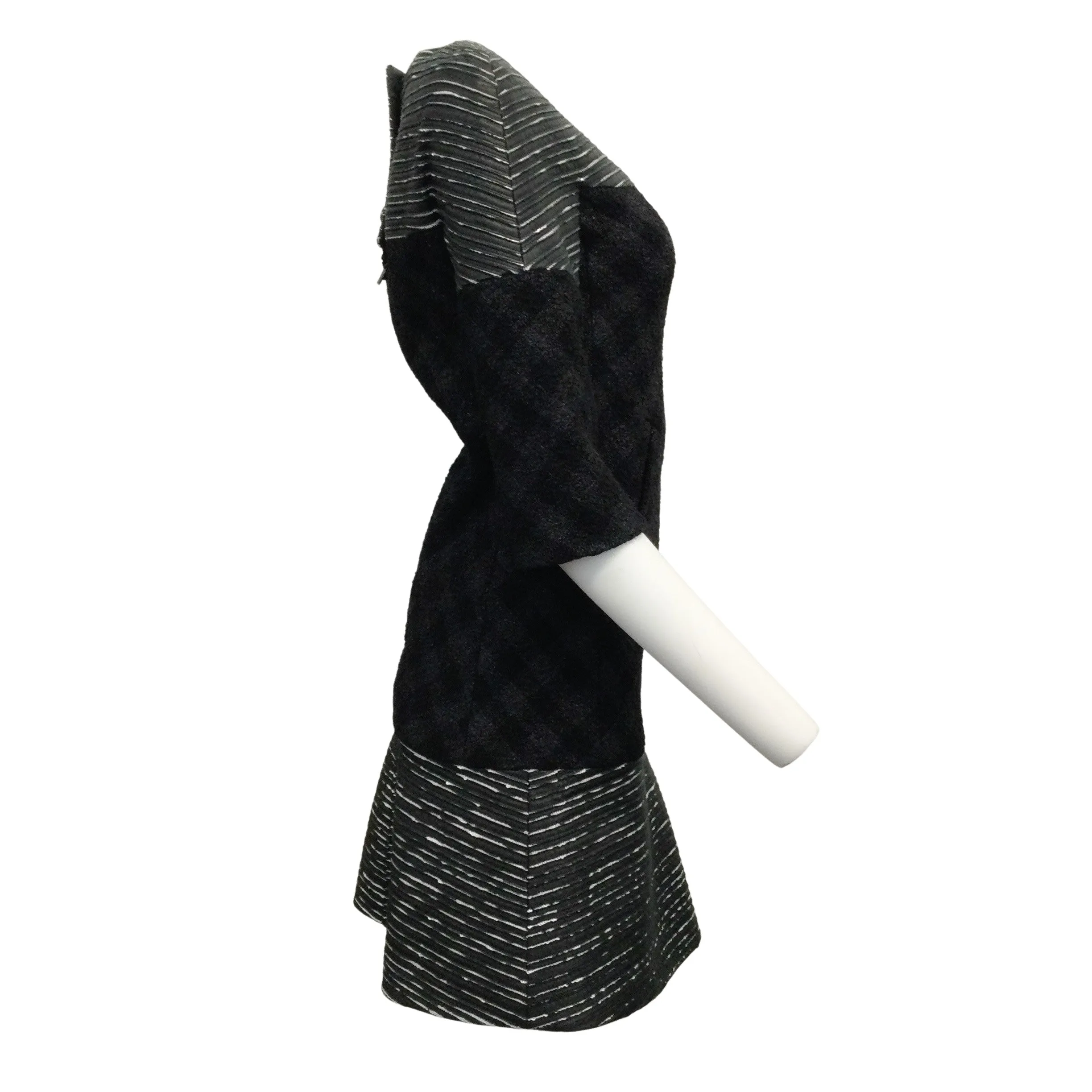 Chanel Black / Gray 2013 Tweed and Leather with 3/4 Sleeve Cocktail Dress