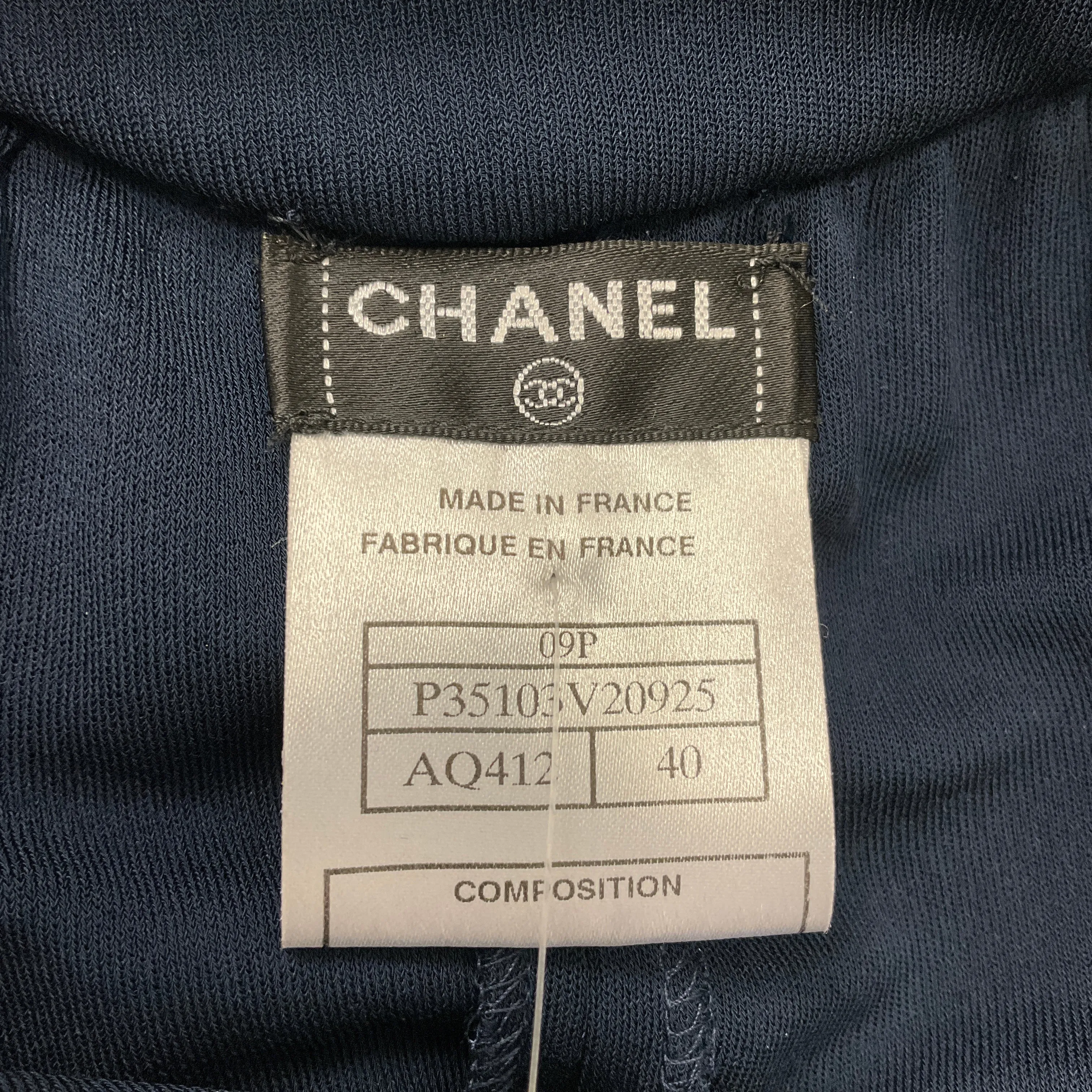 Chanel Navy Blue 2009 Draped Detail Sleeveless Jersey Dress