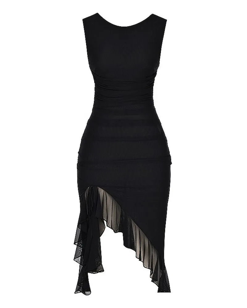 Charlotte – Elegant Mesh Ruched Midi Dress for Women