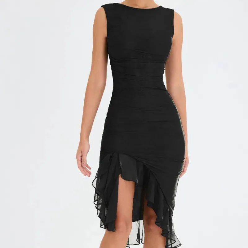 Charlotte – Elegant Mesh Ruched Midi Dress for Women