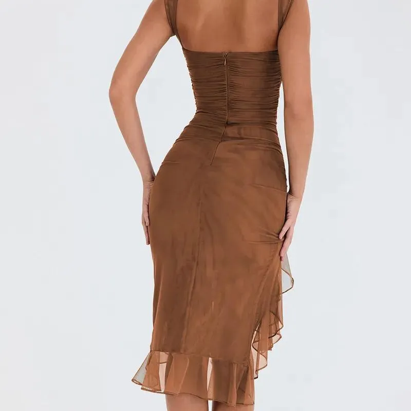 Charlotte – Elegant Mesh Ruched Midi Dress for Women