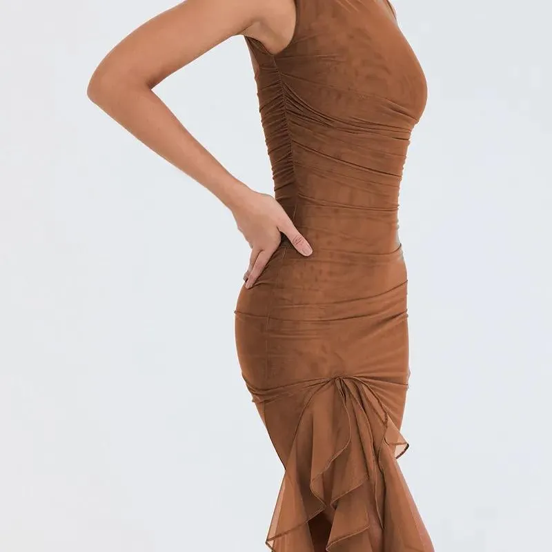 Charlotte – Elegant Mesh Ruched Midi Dress for Women