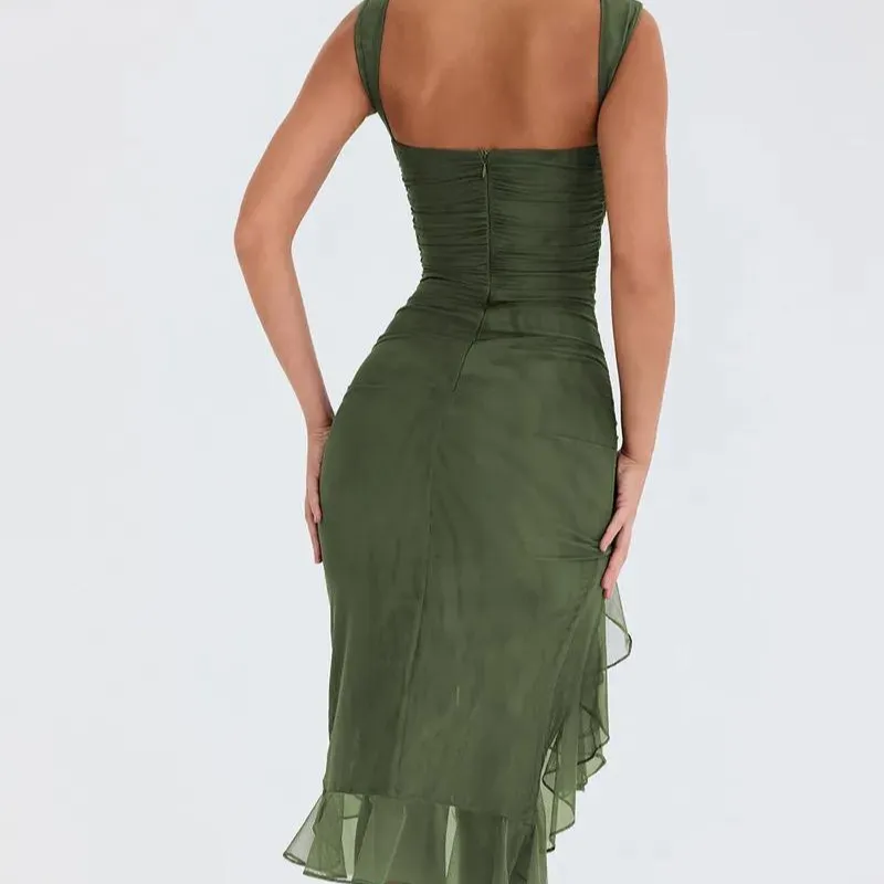 Charlotte – Elegant Mesh Ruched Midi Dress for Women