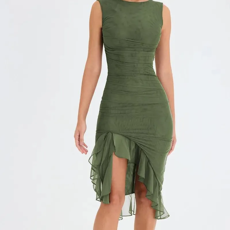 Charlotte – Elegant Mesh Ruched Midi Dress for Women