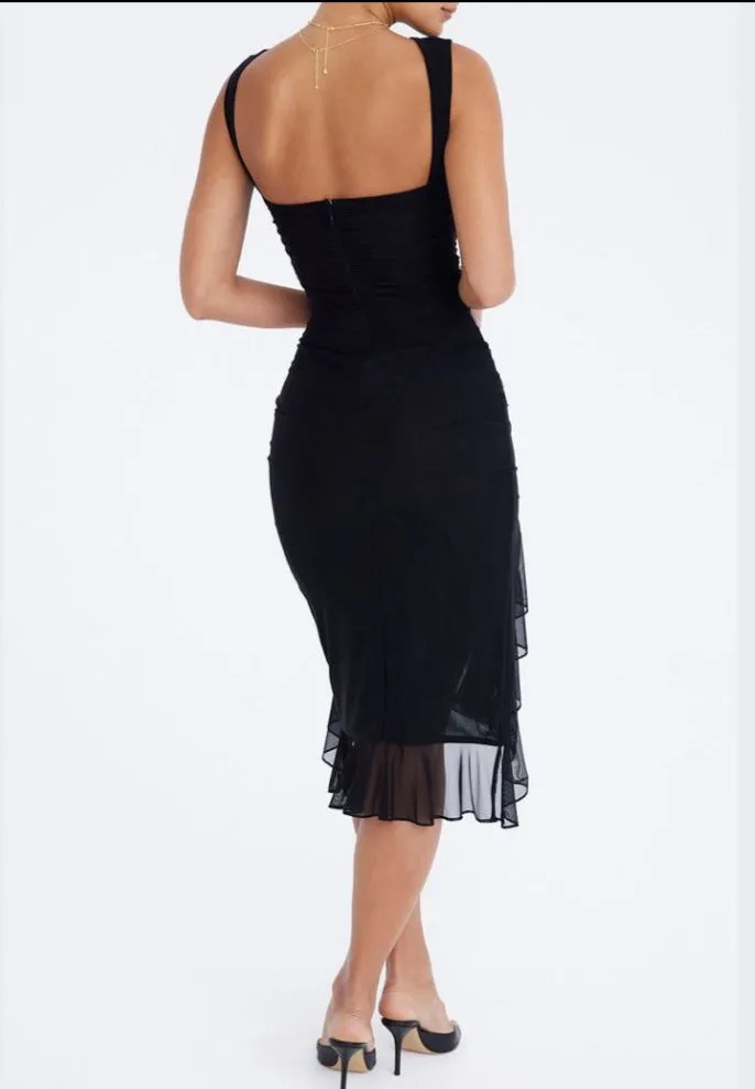 Charlotte – Elegant Mesh Ruched Midi Dress for Women