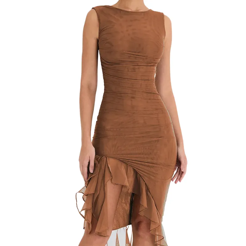 Charlotte – Elegant Mesh Ruched Midi Dress for Women