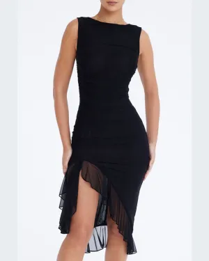 Charlotte – Elegant Mesh Ruched Midi Dress for Women