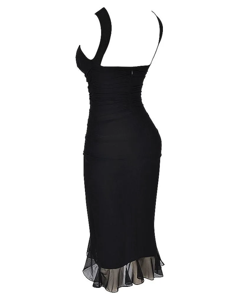Charlotte – Elegant Mesh Ruched Midi Dress for Women