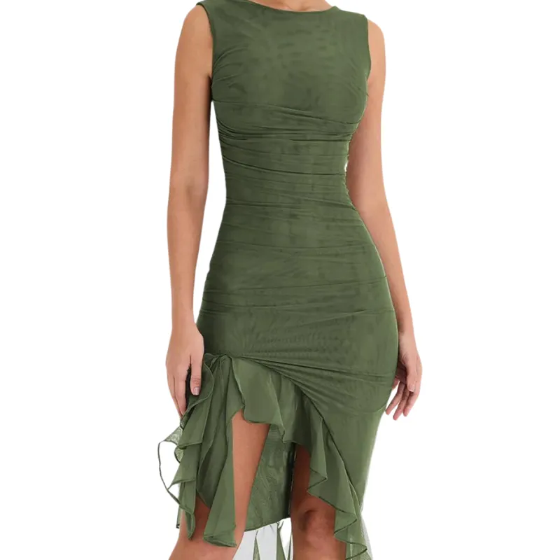 Charlotte – Elegant Mesh Ruched Midi Dress for Women