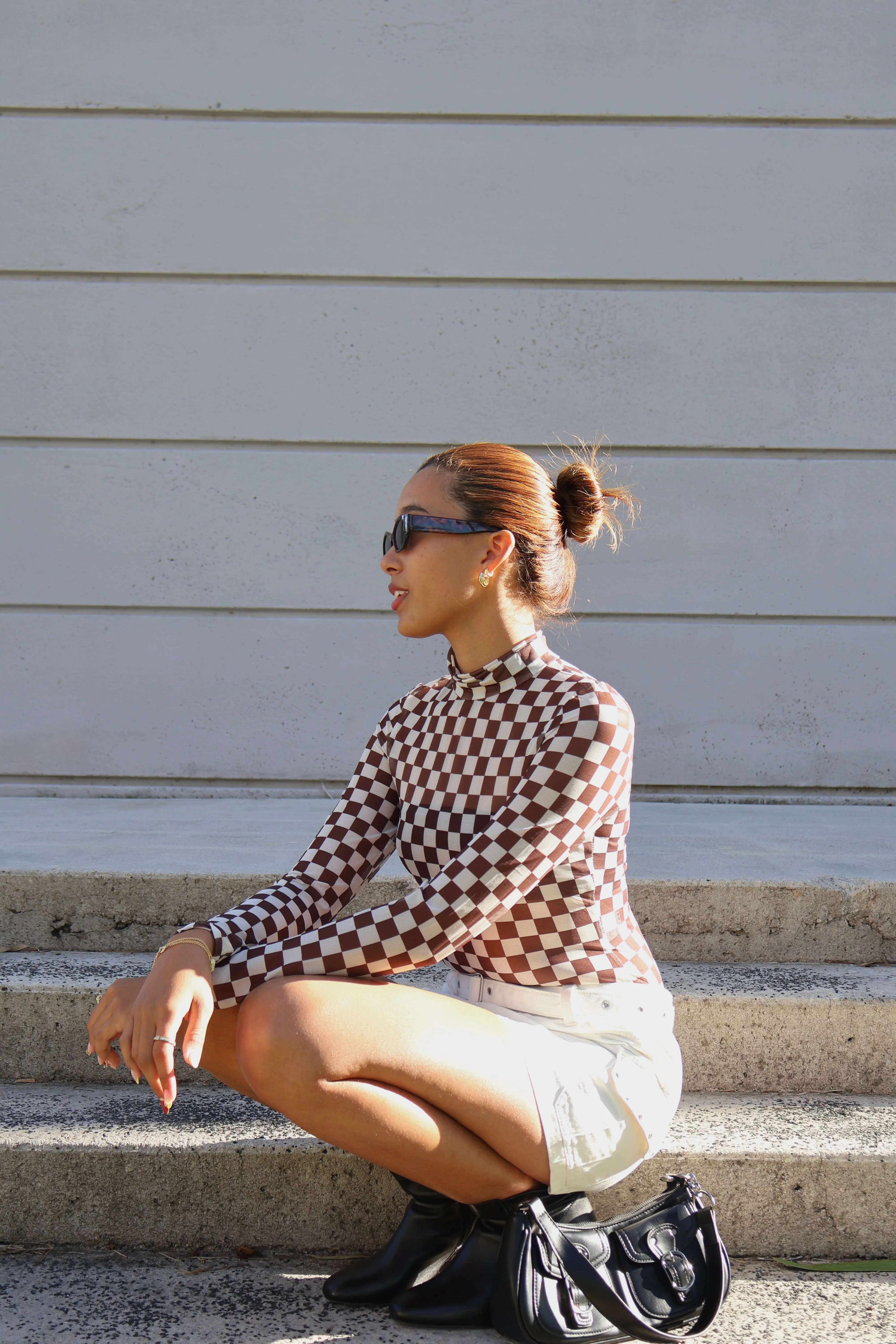 Checkered Turtleneck Bodysuit