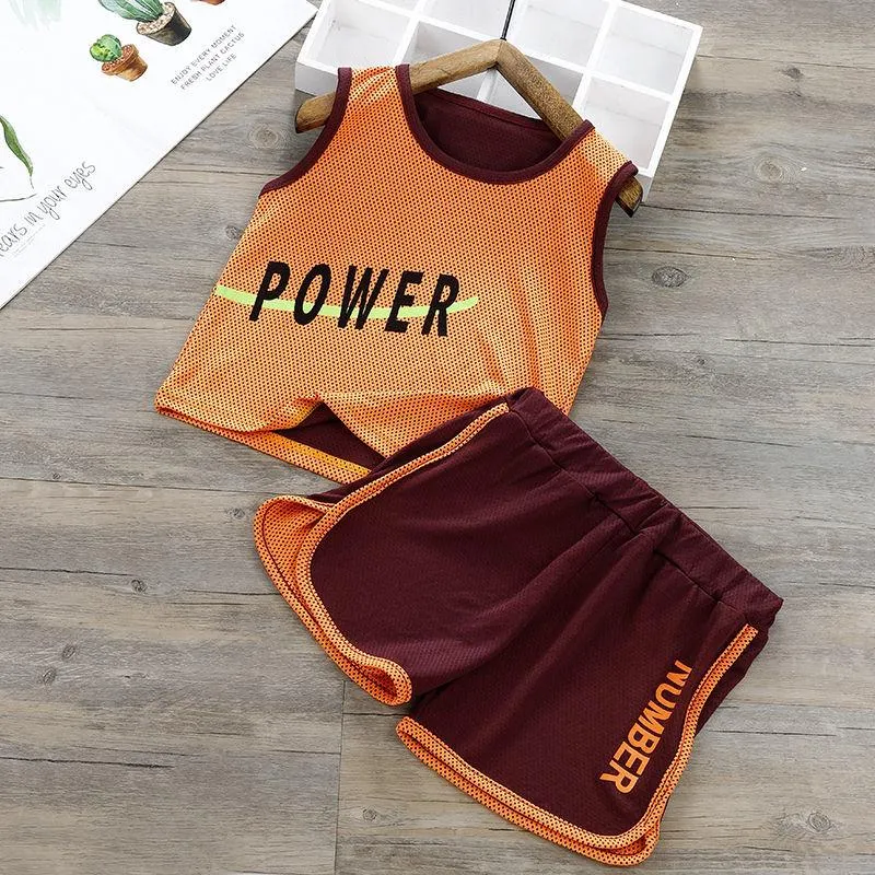 Children's Summer Sports Suit Boys and Girls Quick-drying Breathable Sports Vest Suit Kids Two-piece Mesh