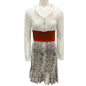 Chloe Multicolor Brown Python Jacquard Knit And Lace Long-sleeve Dress