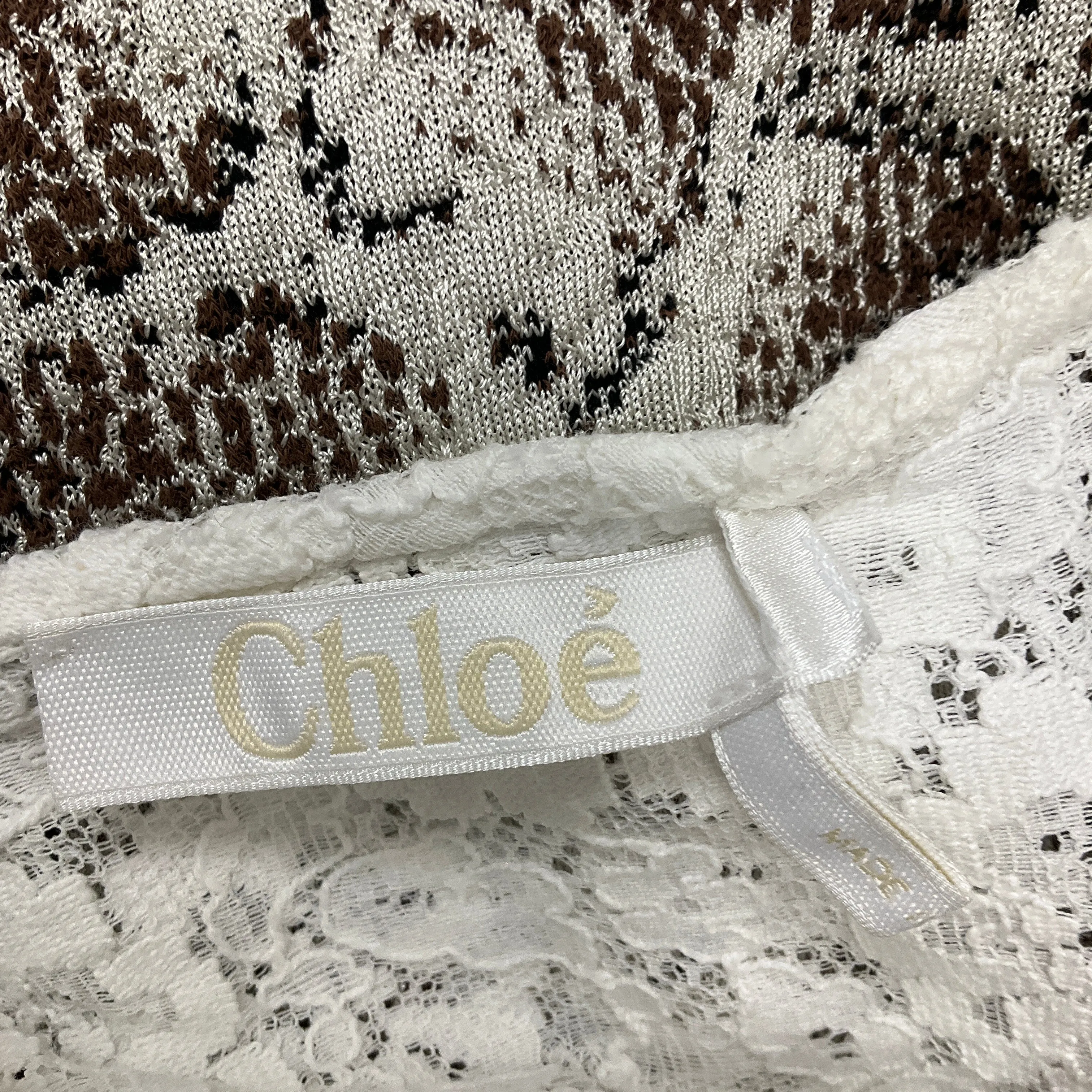 Chloe Multicolor Brown Python Jacquard Knit And Lace Long-sleeve Dress
