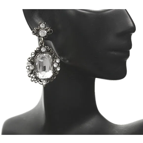 Clear Silver Elegant Large Gemstone Post Earrings