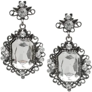 Clear Silver Elegant Large Gemstone Post Earrings