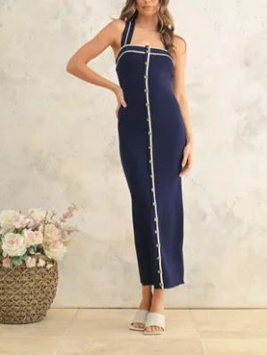 Cobalt Allure Button Front Knitted Bodycon Dress