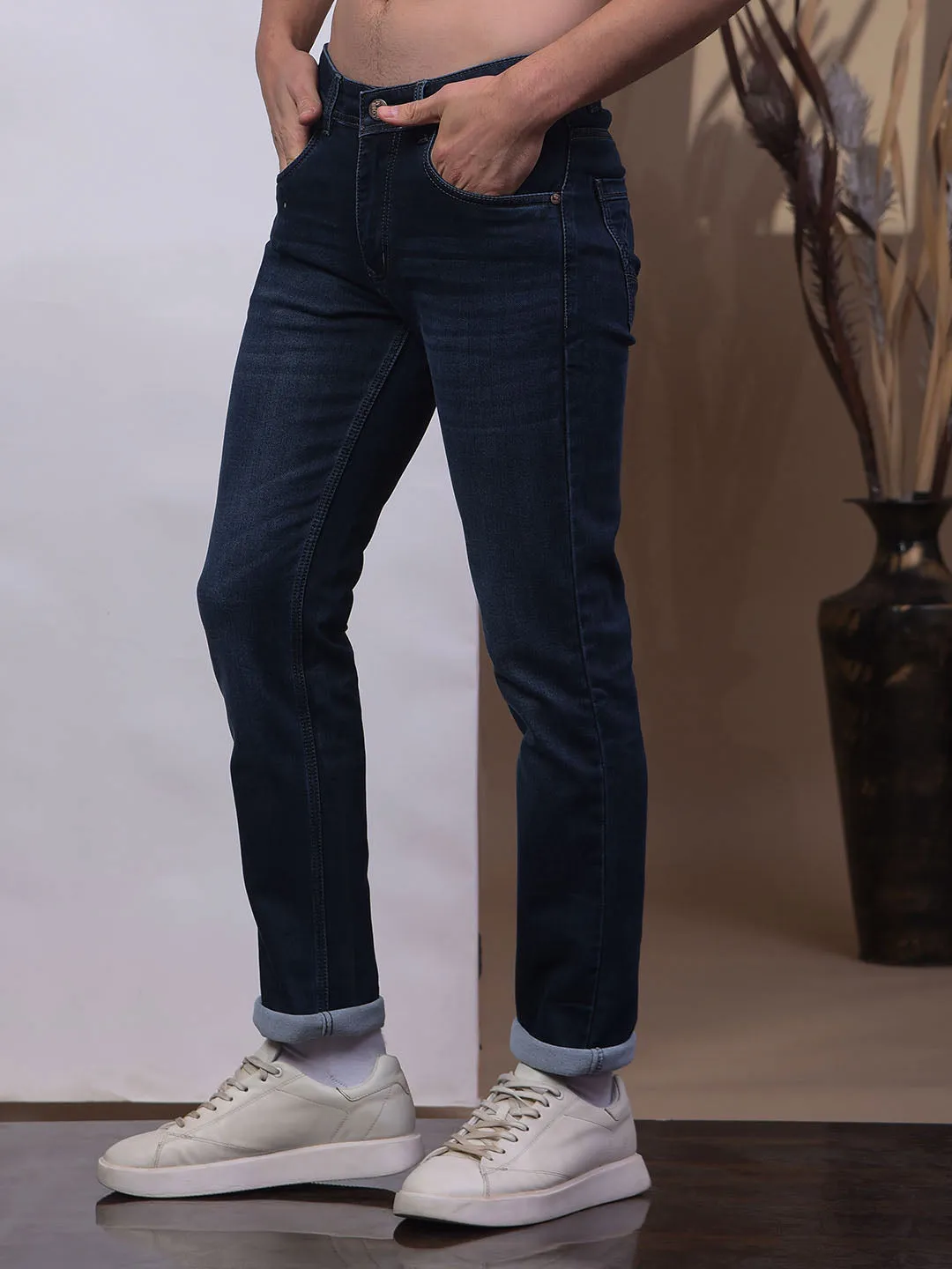 COBB NAVY BLUE NARROW-FIT PREMIUM JEANS