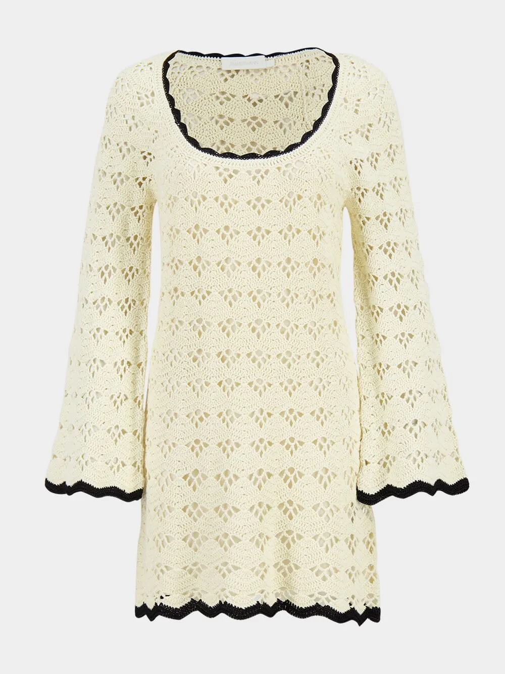 Cream and Black Rhiannon Crochet Mini Dress