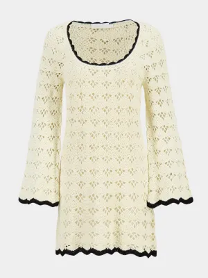 Cream and Black Rhiannon Crochet Mini Dress