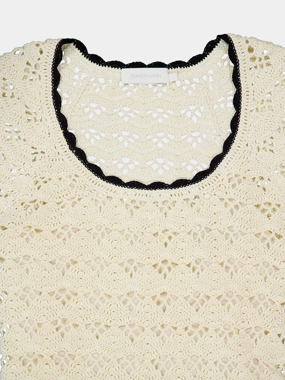 Cream and Black Rhiannon Crochet Mini Dress