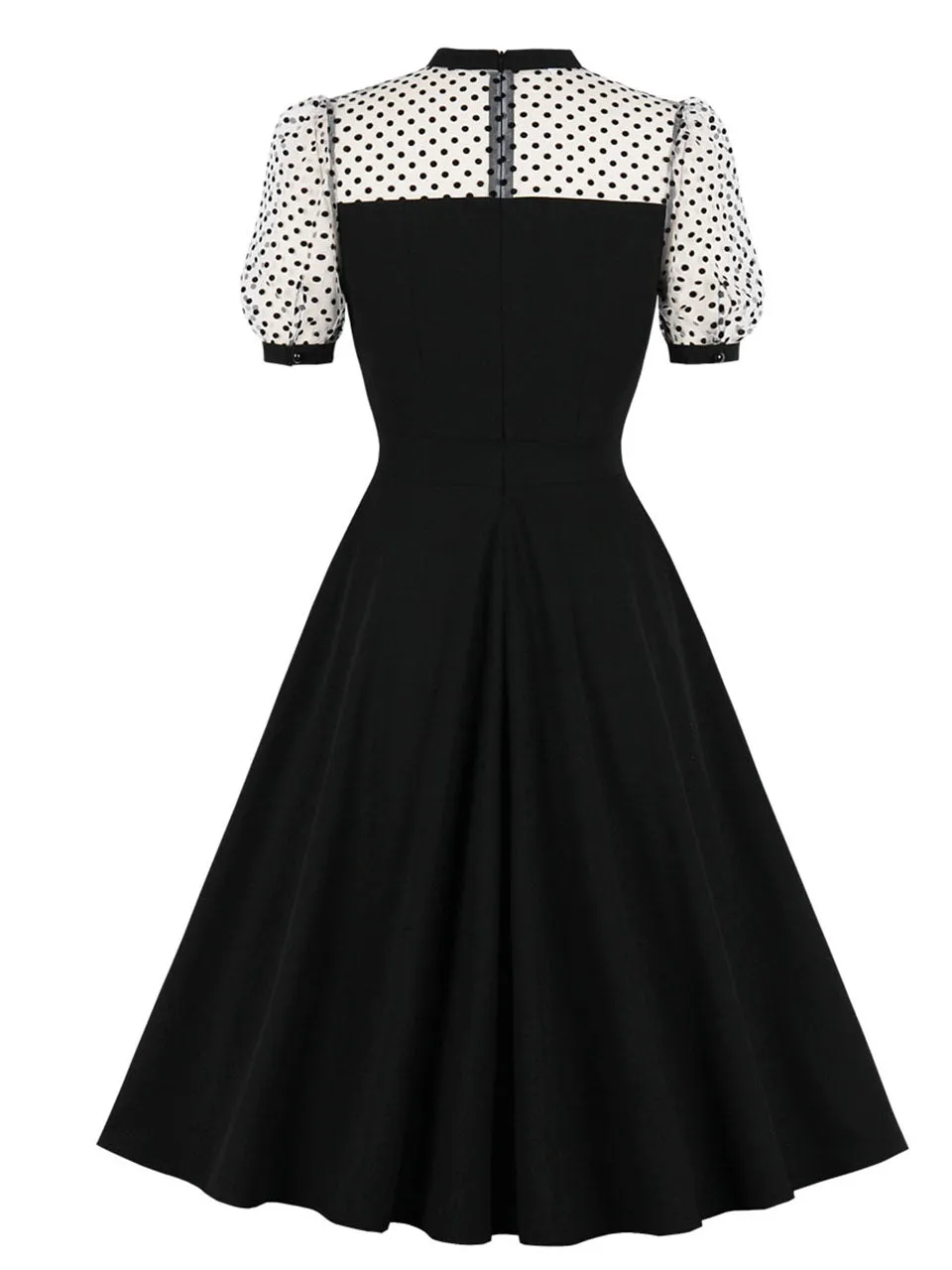Crew Neck Polka Dots Semi-Sheer 1950S Vintage Dress