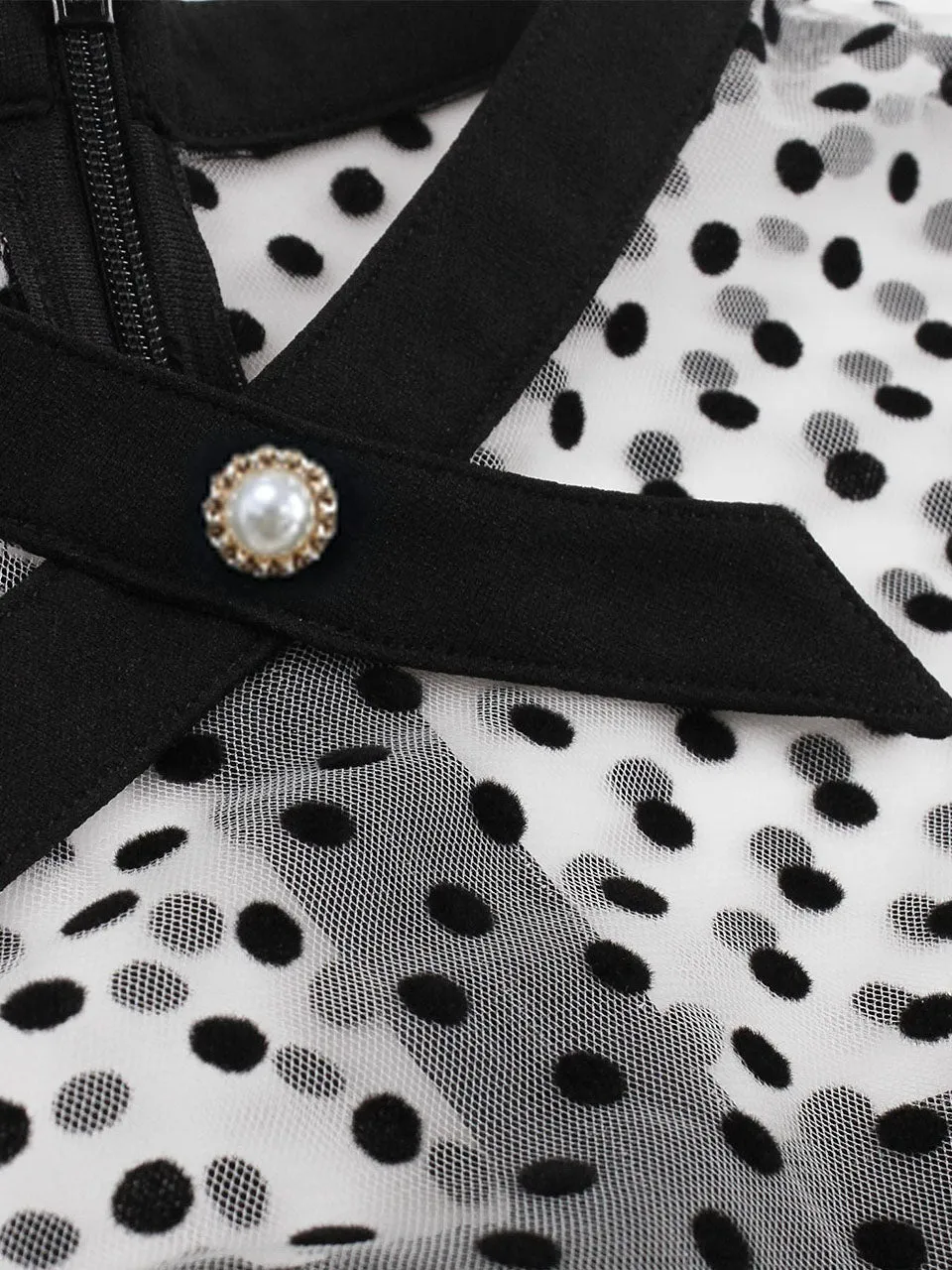 Crew Neck Polka Dots Semi-Sheer 1950S Vintage Dress