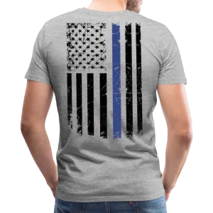 Daddy Husband Protector Hero American Blue Line Flag Back Men's Premium T-Shirt (CK1872)