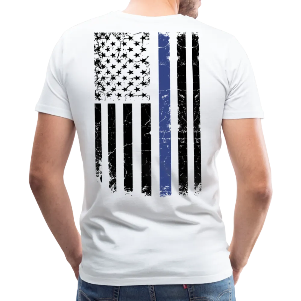Daddy Husband Protector Hero American Blue Line Flag Back Men's Premium T-Shirt (CK1872)