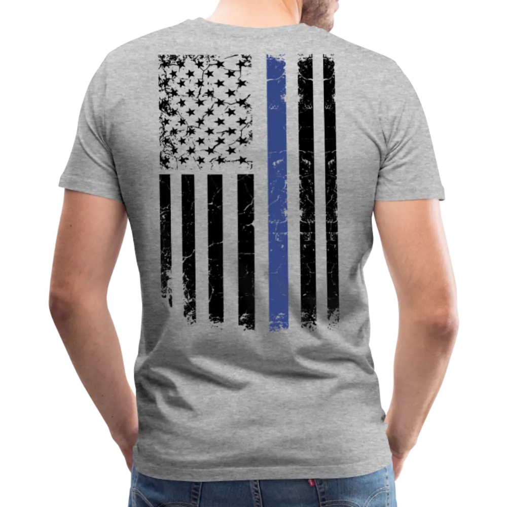 Daddy Husband Protector Hero American Blue Line Flag Back Men's Premium T-Shirt (CK1872)