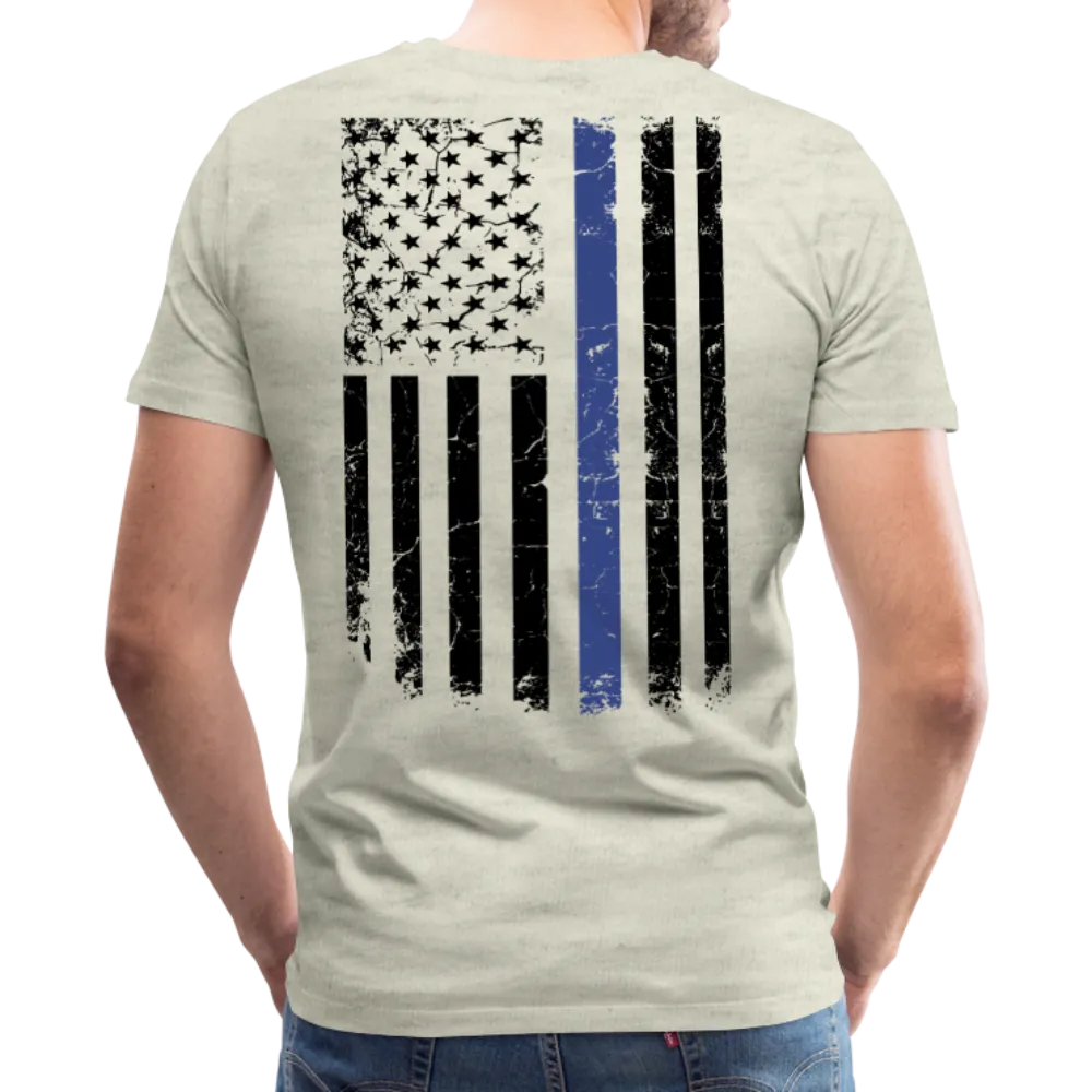 Daddy Husband Protector Hero American Blue Line Flag Back Men's Premium T-Shirt (CK1872)
