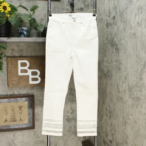 DG2 by Diane Gilman Crochet Hem Cropped Jeans Ivory 2 Tall