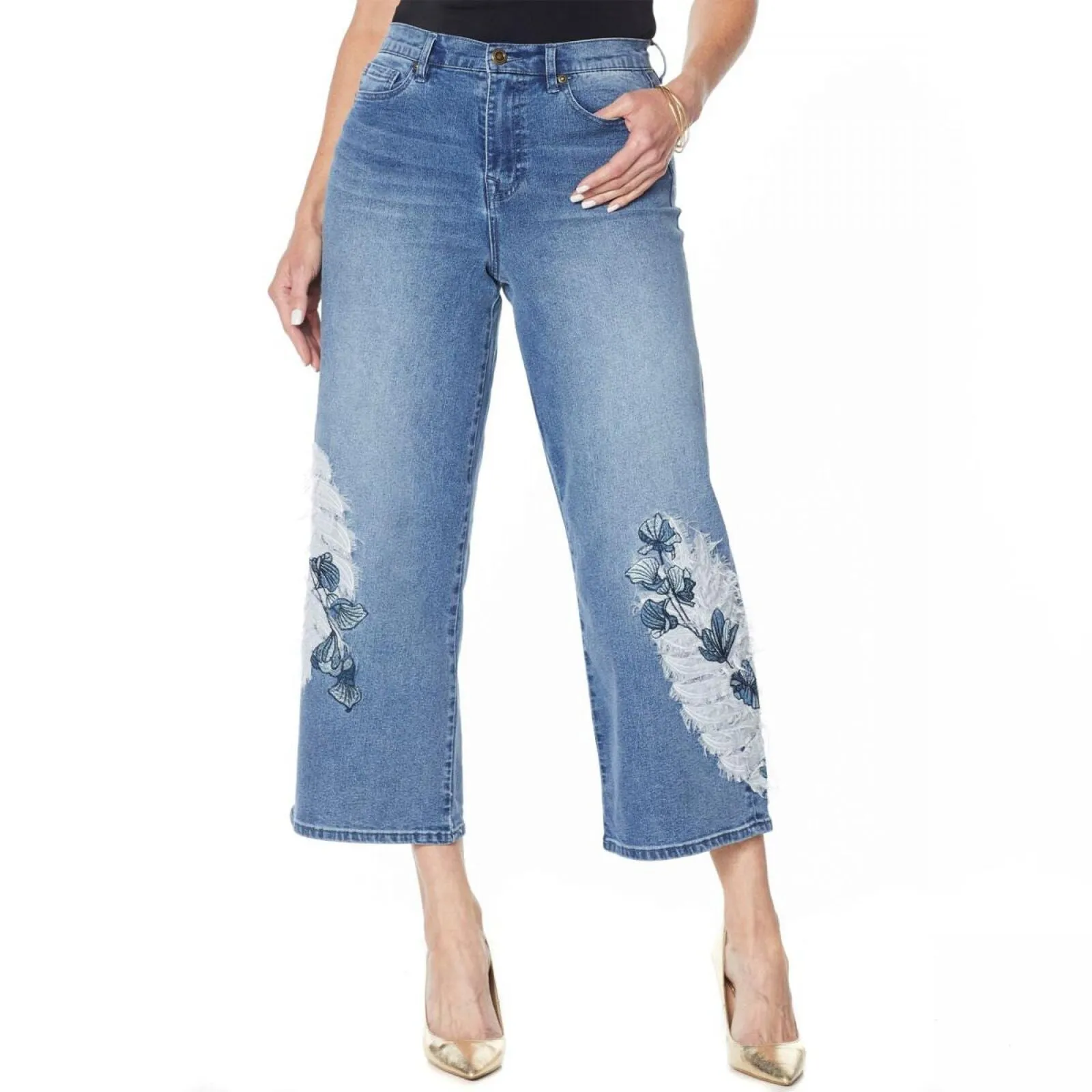 Dg2 Womens Embroidered Cropped Wide-Leg Jean 719097 Blue 16 Tall