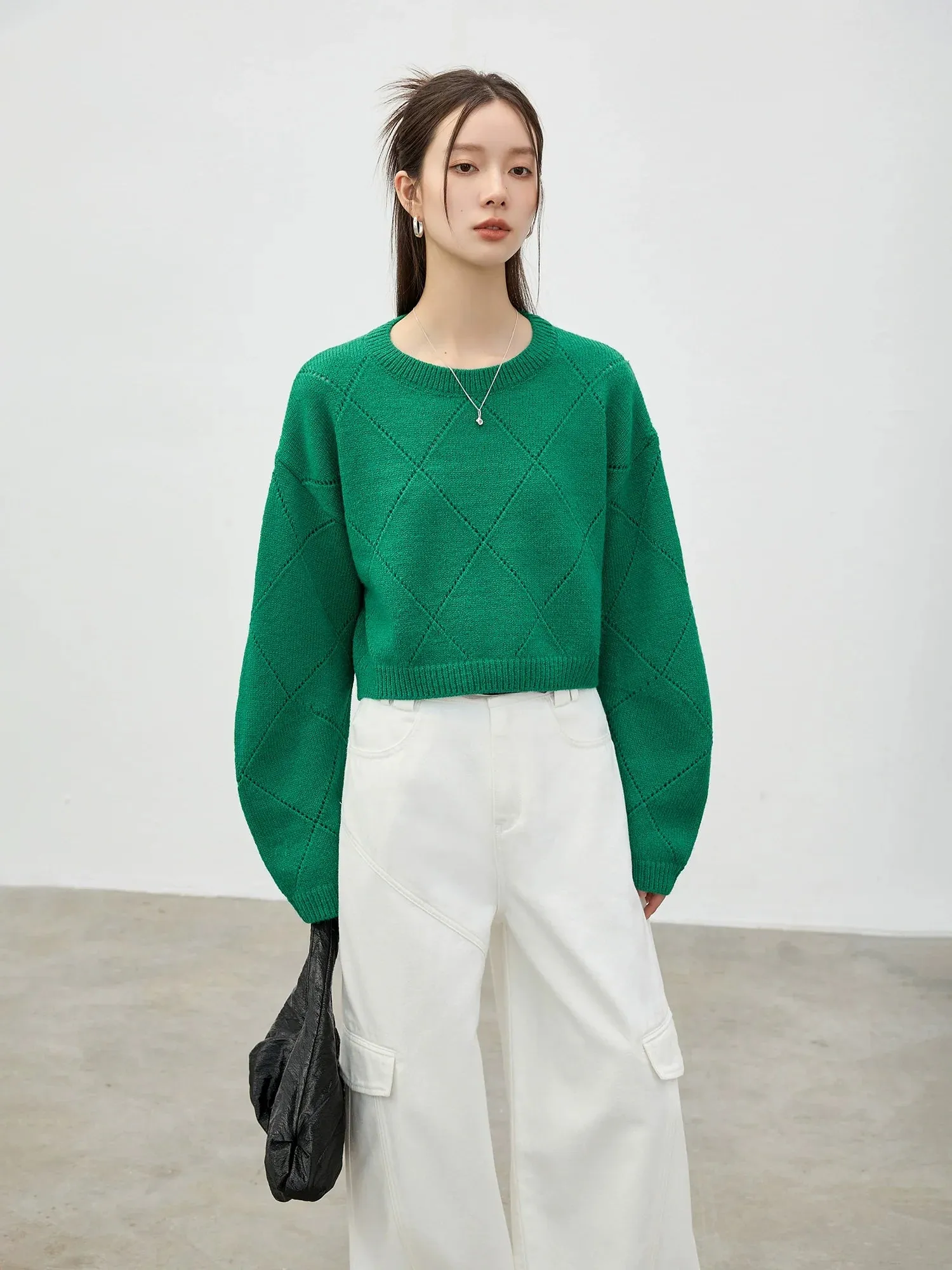 Diamond-Knit Pullover Sweater