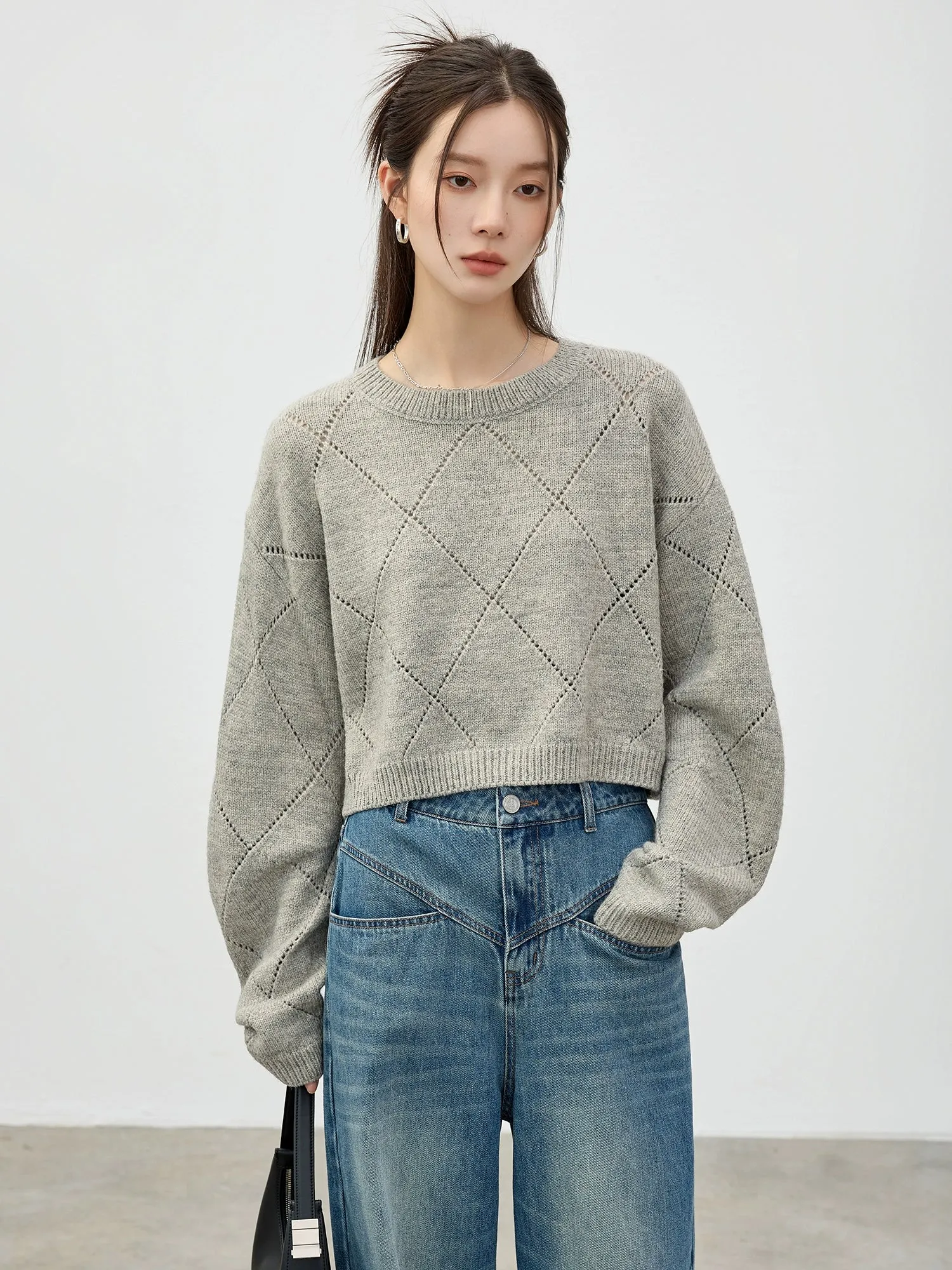 Diamond-Knit Pullover Sweater