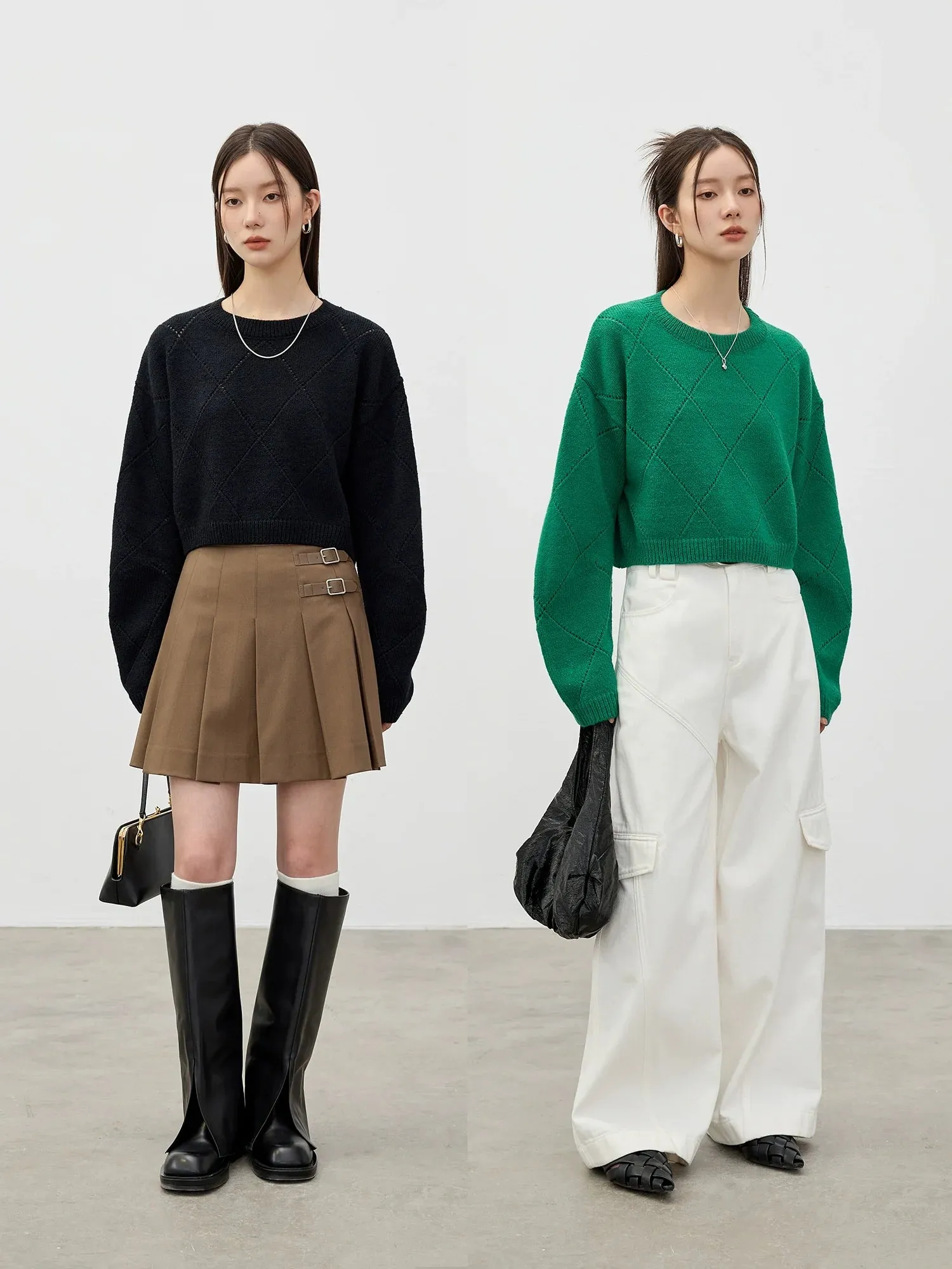Diamond-Knit Pullover Sweater