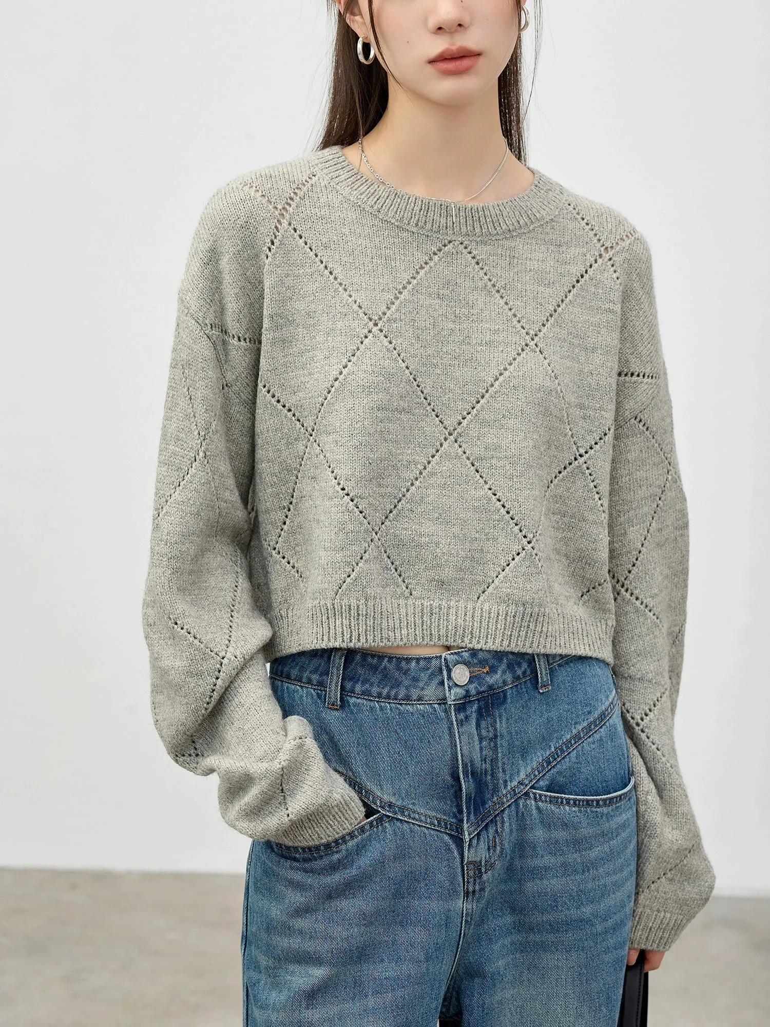 Diamond-Knit Pullover Sweater