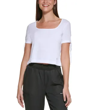 Dkny Jeans Women's Cropped Tied-Sleeve T-Shirt E22F8HIG White XL