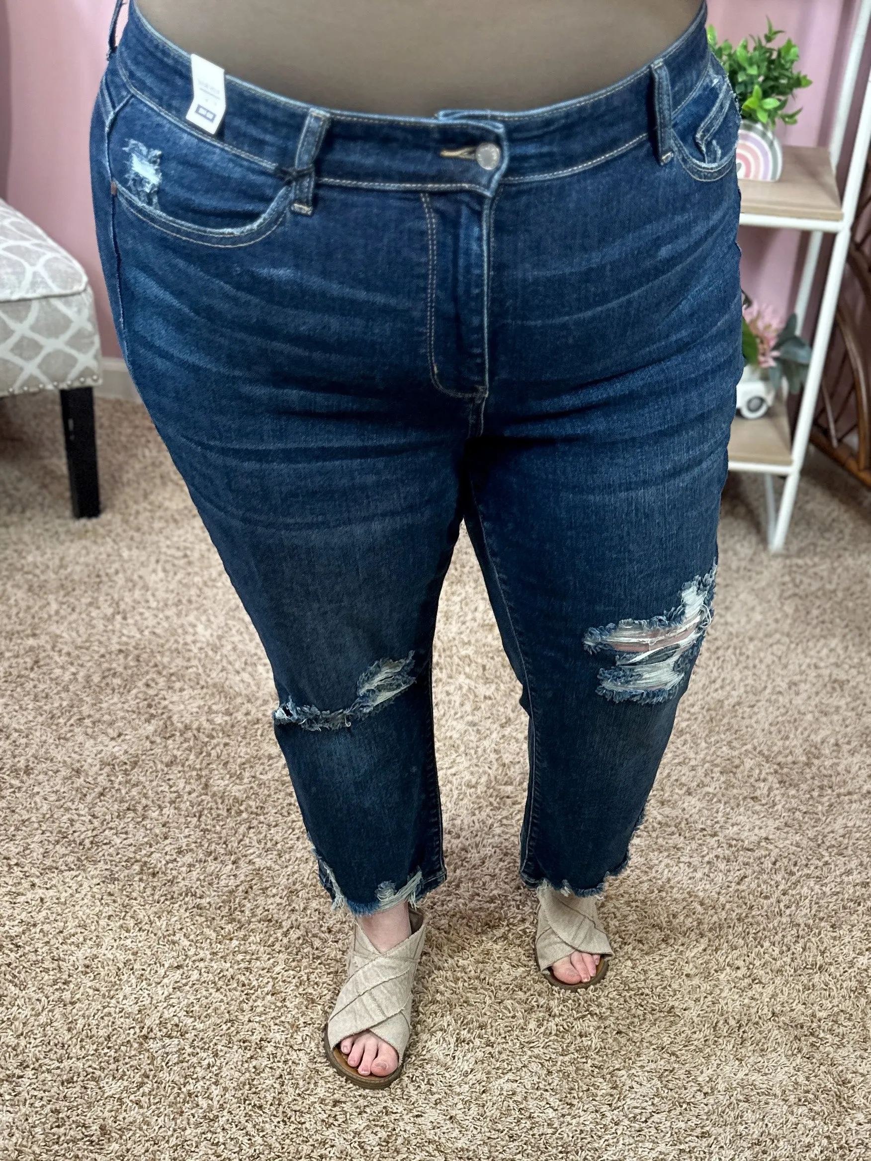 Don't Blame Me Destroyed Cropped Denim - Judy Blue - Restocked!
