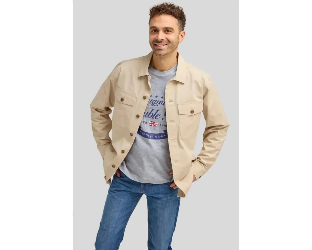 Double Two Long Sleeve Two Pocket Overshirt for Men's (DTLS1200) in Stone, 2XL-5XL