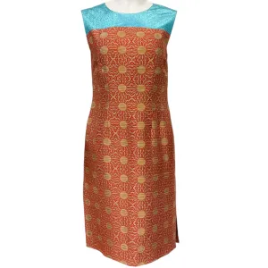 Dries van Noten Rust / Turquoise Brocade Sleeveless Dress