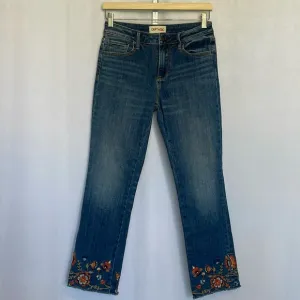 Driftwood Boho Floral Embroidered Jeans Size 26 Cropped Ankle Stretch Festival