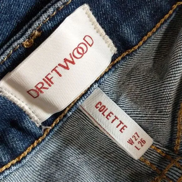 Driftwood Colette embroidered Raw Hem cropped jeans size 27