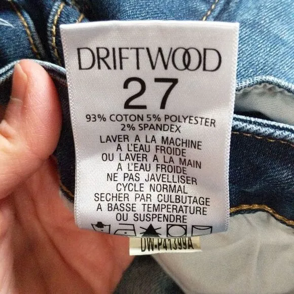 Driftwood Colette embroidered Raw Hem cropped jeans size 27