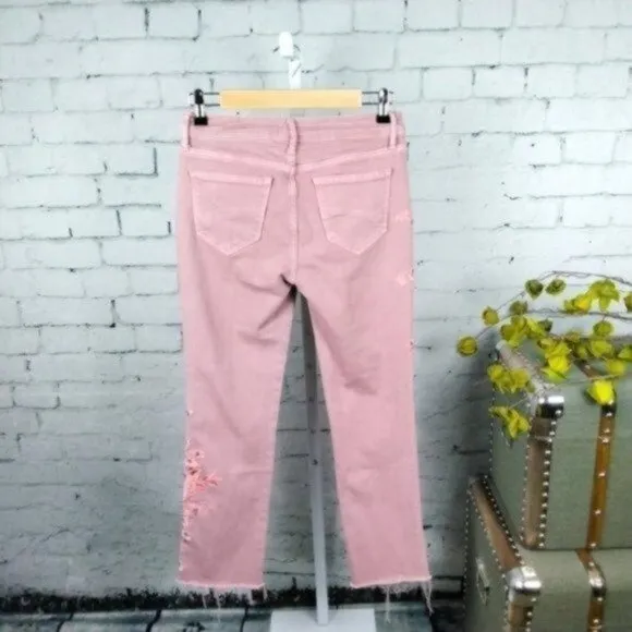 Driftwood Colette Floral Embroidered Straight Leg Crop Jeans In Dusty Pink 26