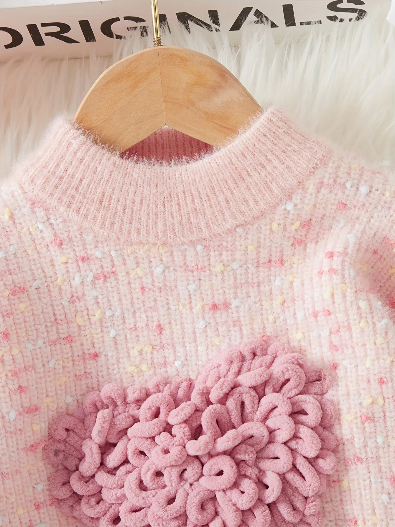 Elegant 3D Cute Heart Design Girls Casual Crew Neck Pullover Knitted Sweaters, Kids Clothes For Fall/Winter