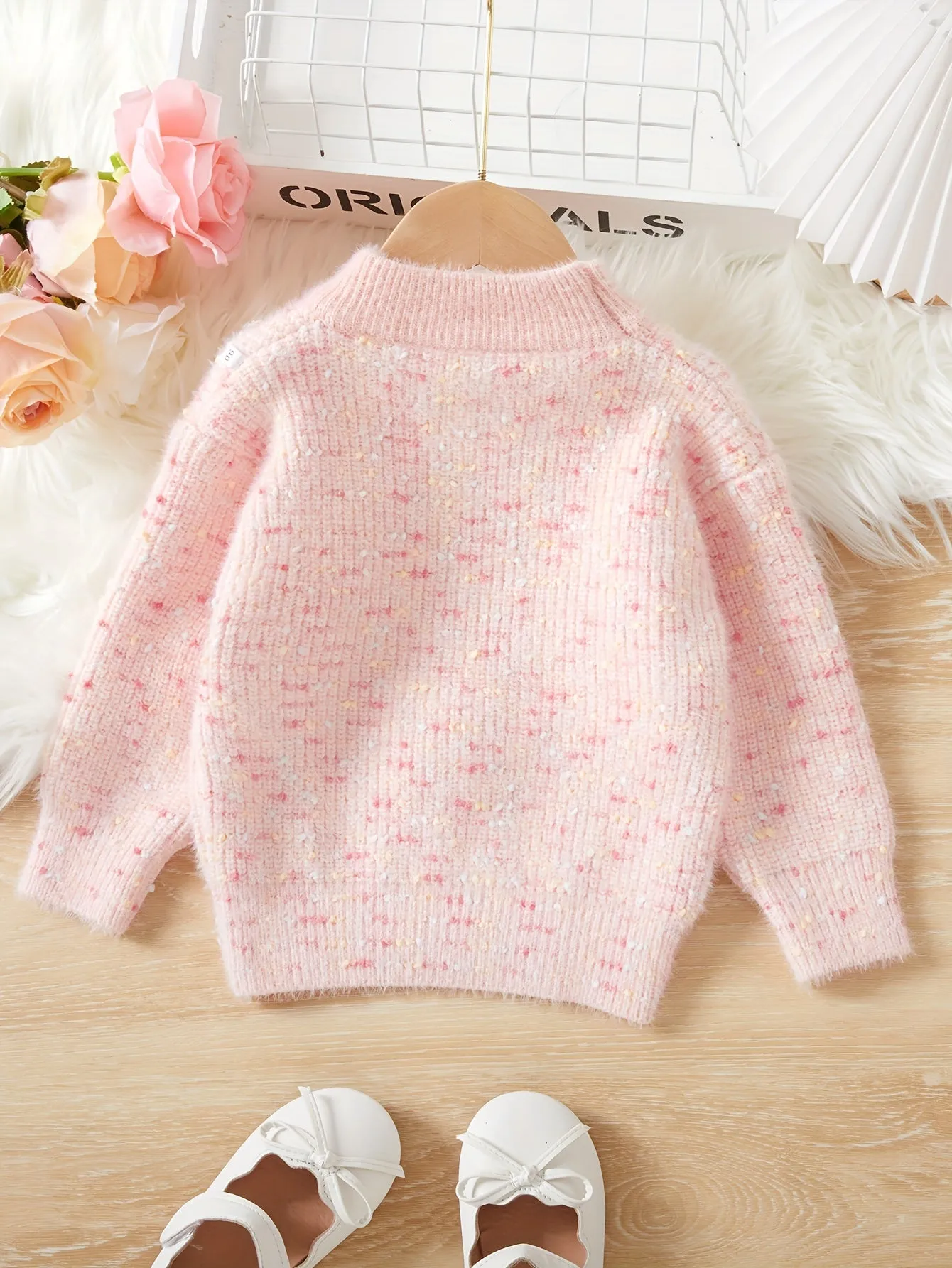 Elegant 3D Cute Heart Design Girls Casual Crew Neck Pullover Knitted Sweaters, Kids Clothes For Fall/Winter