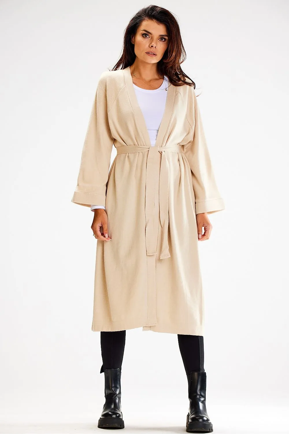 Elegant Belted Wide-Sleeve Cardigan