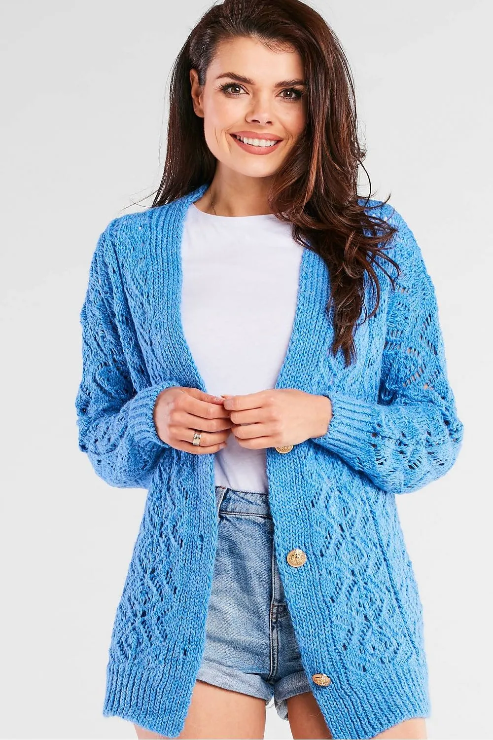 Elegant Button-Closure Oversized Cardigan