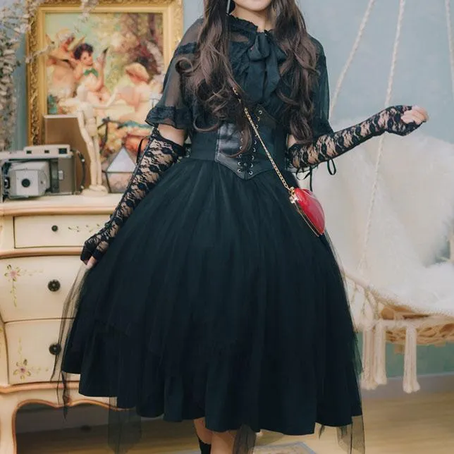 Elegant Lolita Ruffle Mesh Sleeve-less Dress SD00363