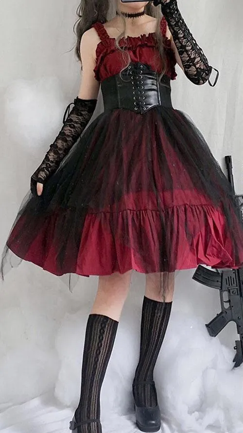 Elegant Lolita Ruffle Mesh Sleeve-less Dress SD00363